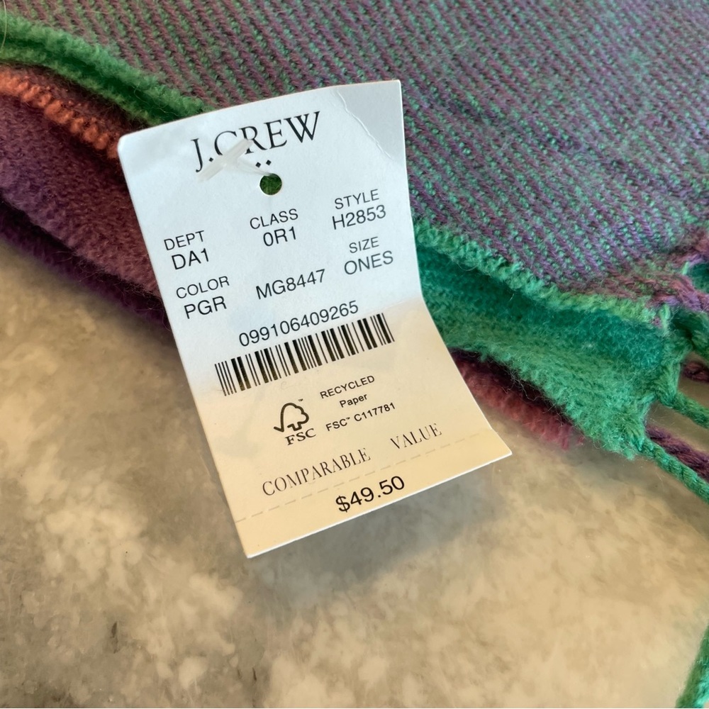 J.Crew Pink Plaid Scarf Women’s One Size NWT - Picture 2 of 5